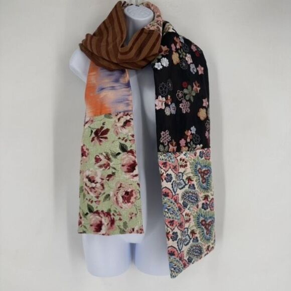 Sheila Gray Collection Mixed Print Mixed Media Floral Scarf Boho Bohemian - Picture 5 of 11